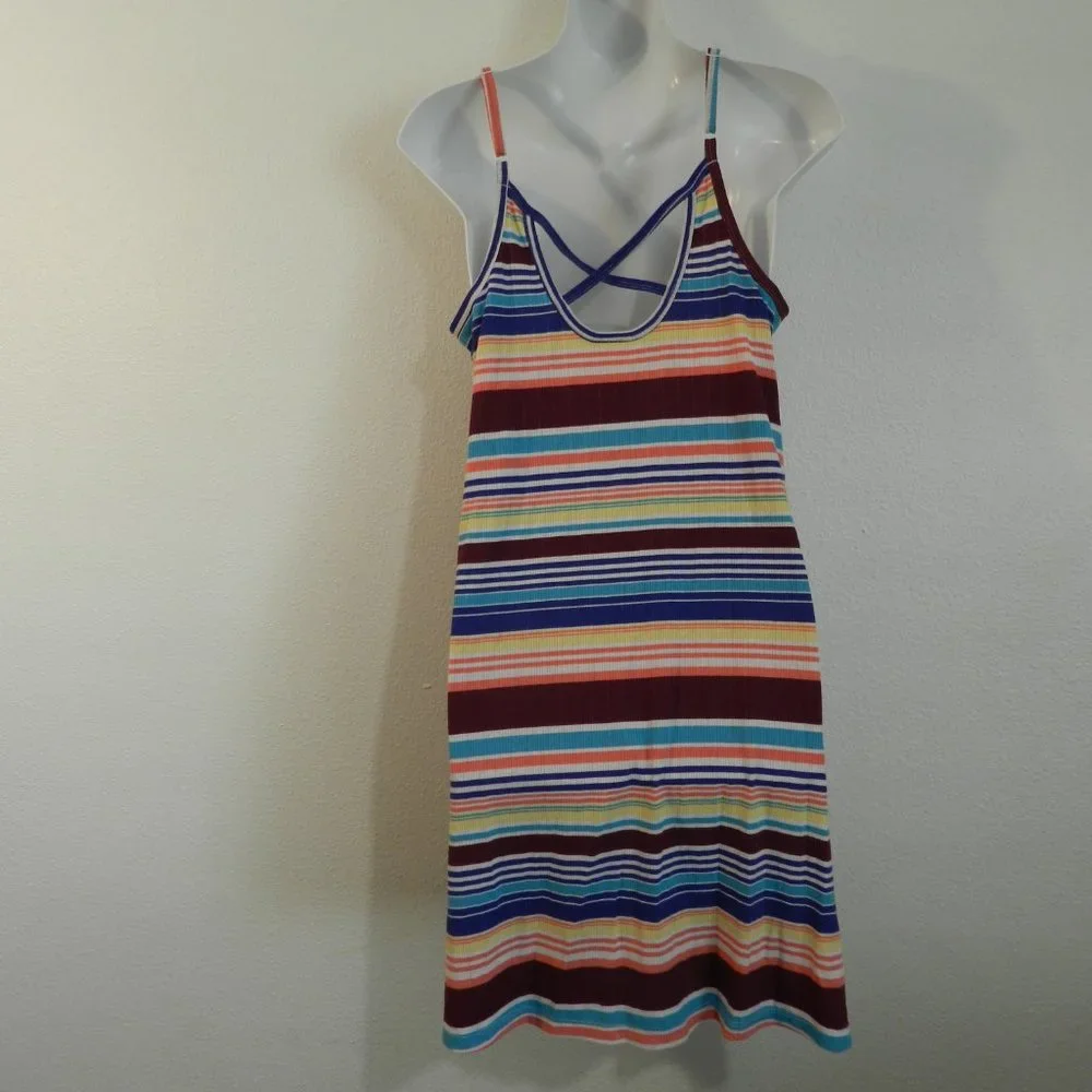 Serape stripe pattern rib knit adjustable strap racer back casual sundress - Picture 2 of 7